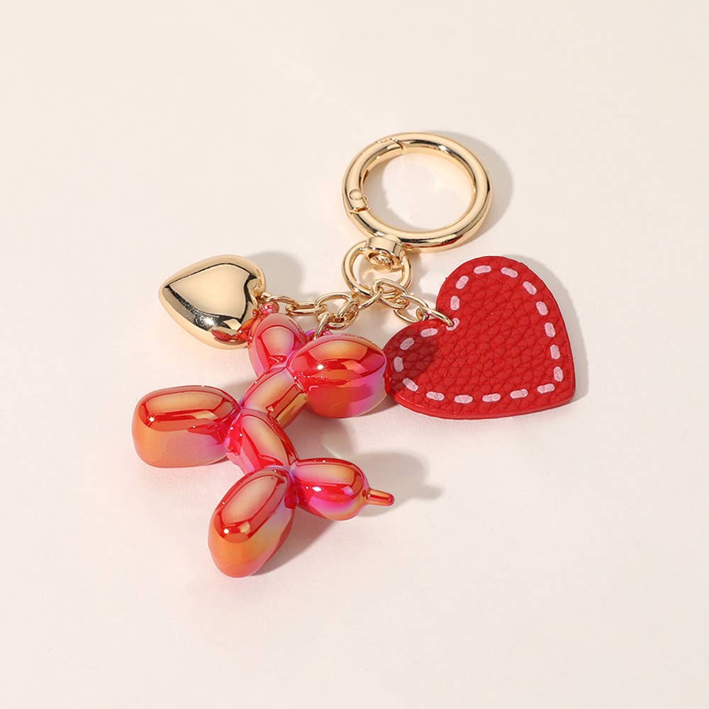 Metal Heart Balloon Dog Bag Charm