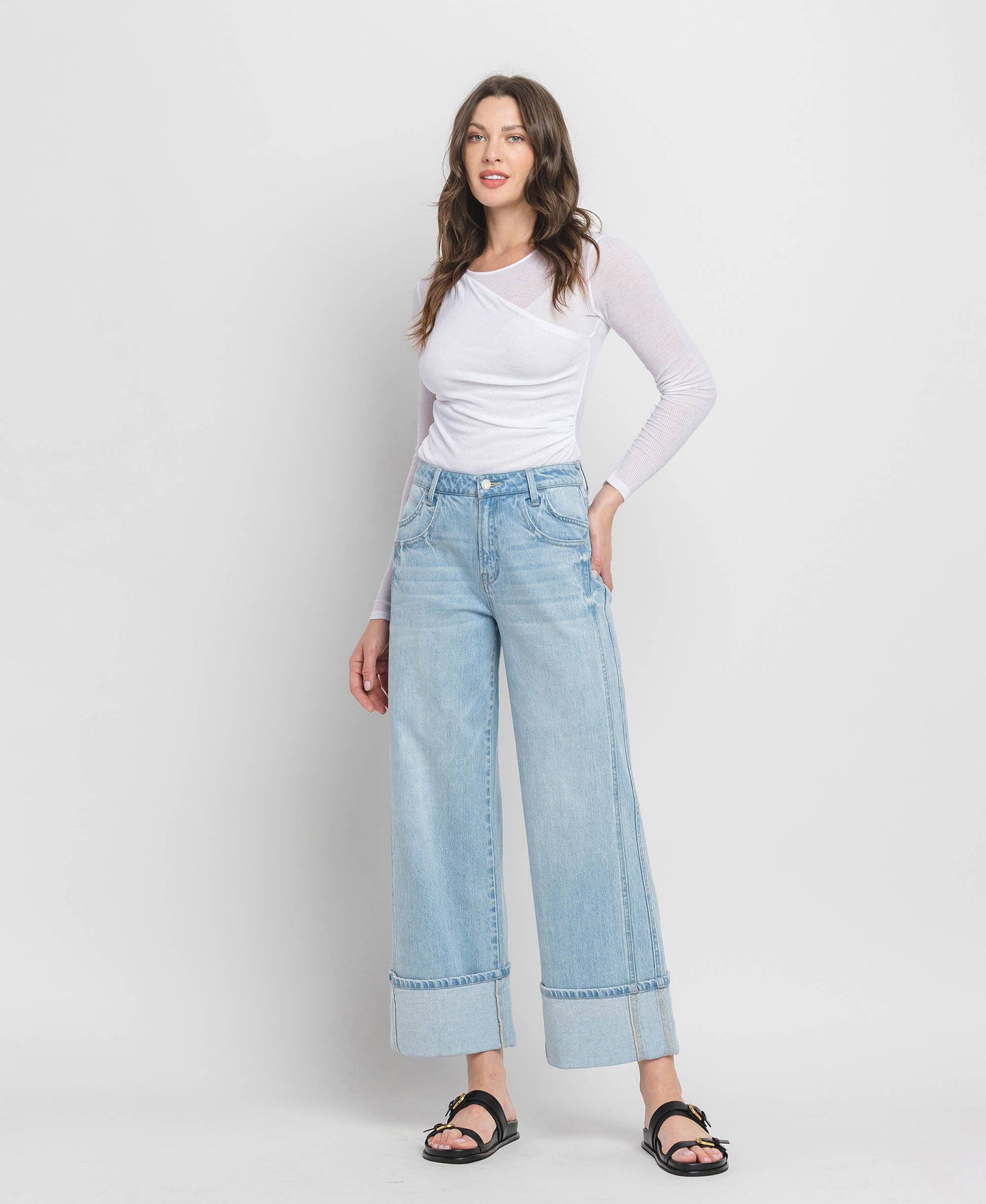 VERVET BY FLYING MONKEY- High Rise Wide Leg Cuffed Jeans