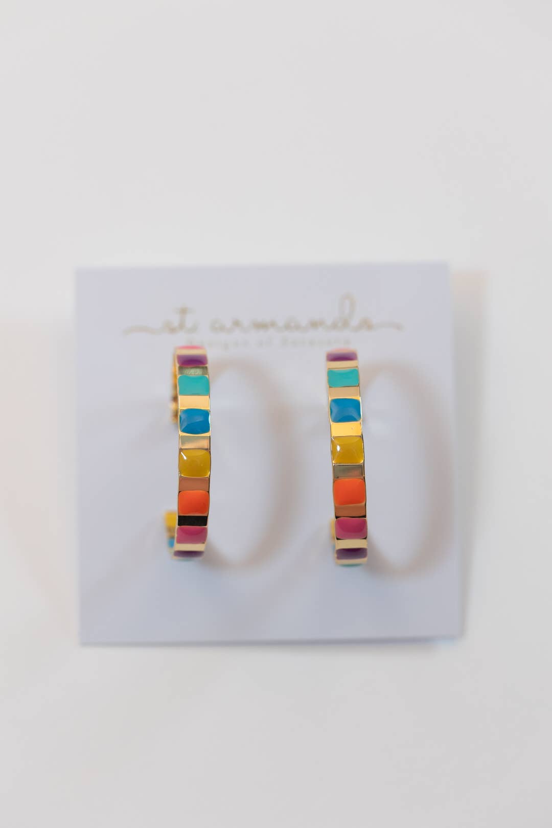 Gold and Rainbow Enamel Striped Hoop Statement Earrings
