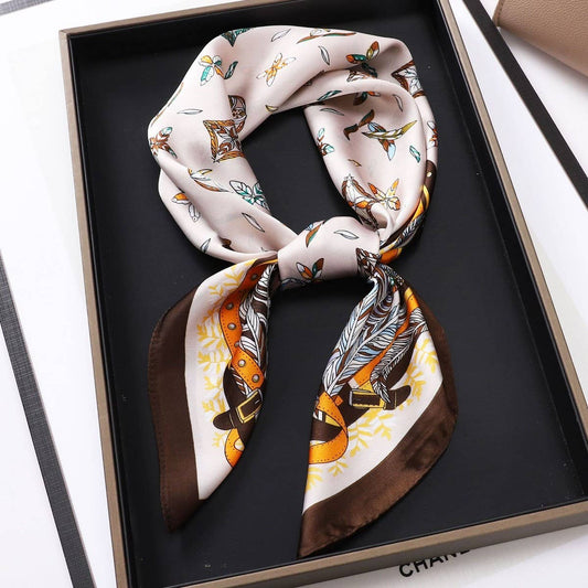 Vintage Letter Print Satin Square Scarf