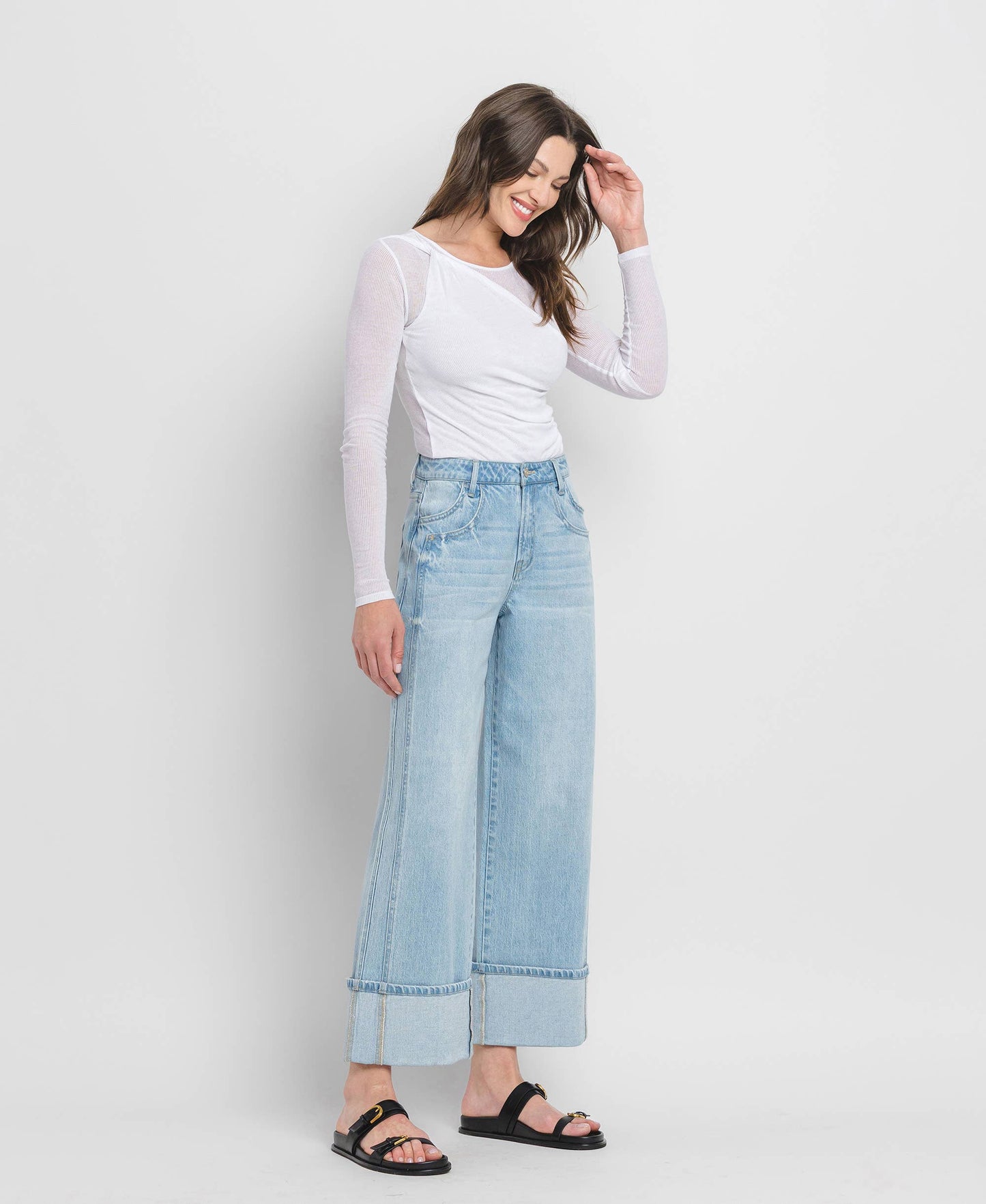 VERVET BY FLYING MONKEY- High Rise Wide Leg Cuffed Jeans