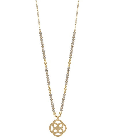 Flower Geo Pendant Beaded Necklace