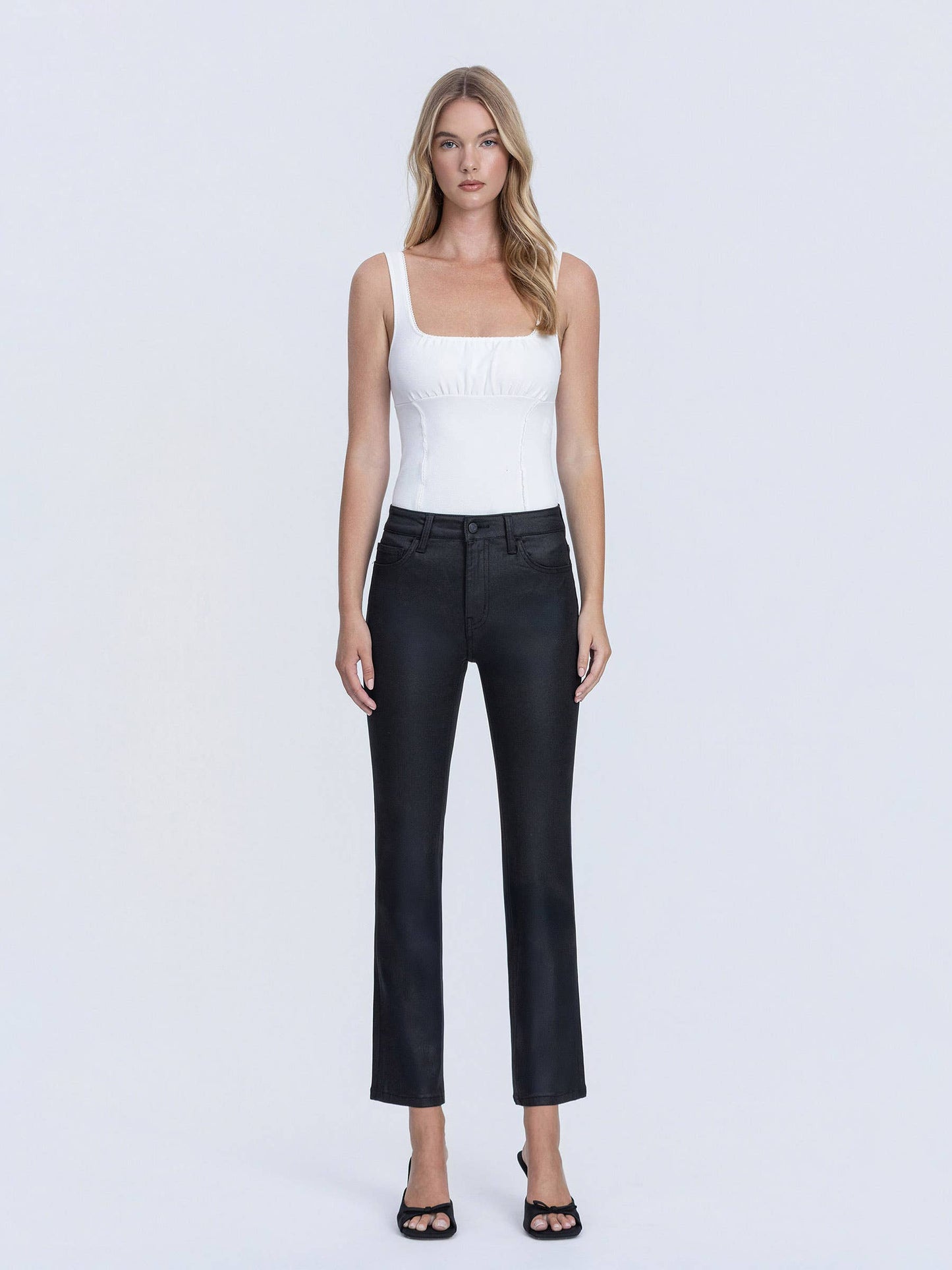 VERVET BLUE BY FLYING MONKEY- High Rise Coated Slim Straight Jeans