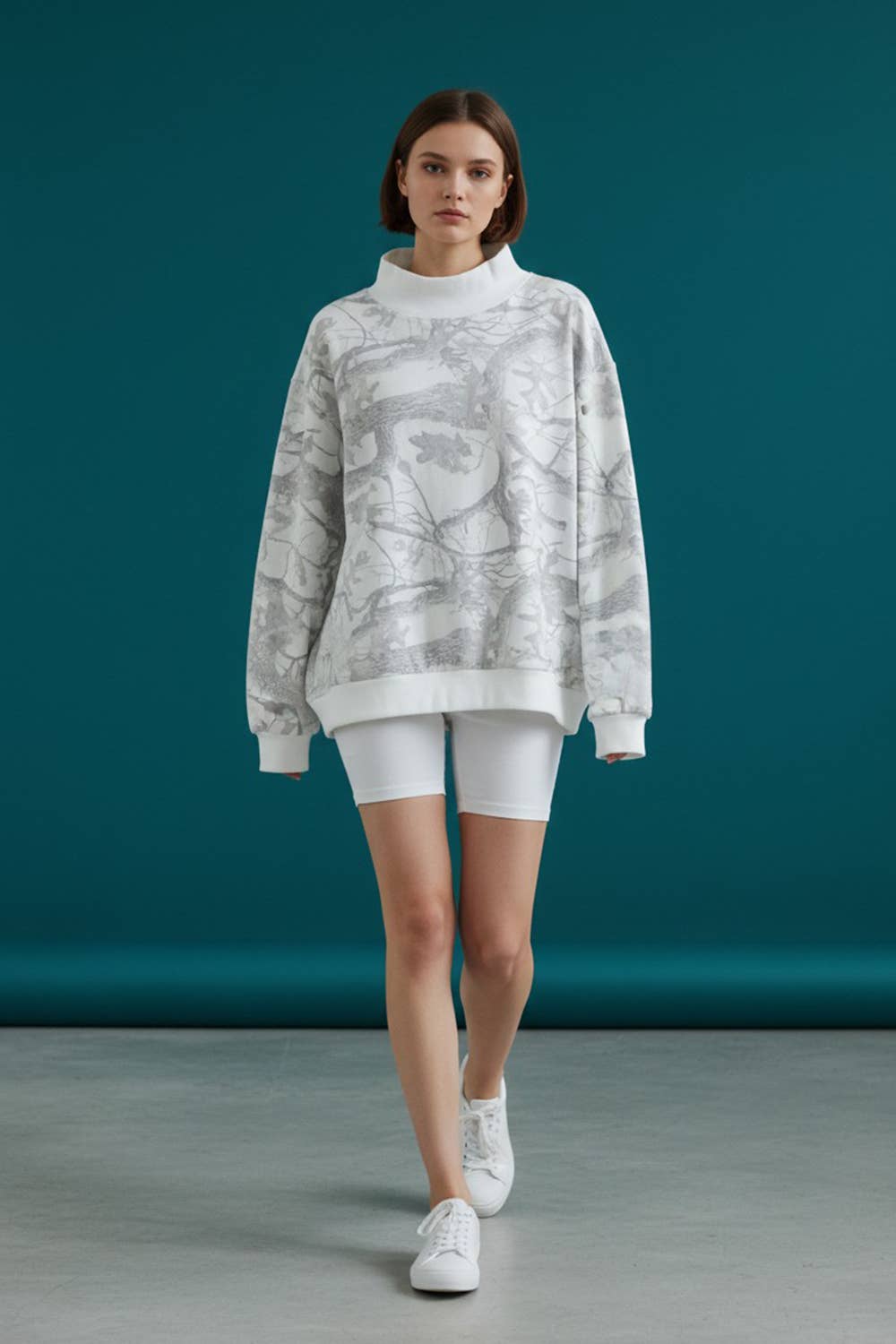 BUCKETLIST- Camouflage Oversized Mock Neck Sweatshirt