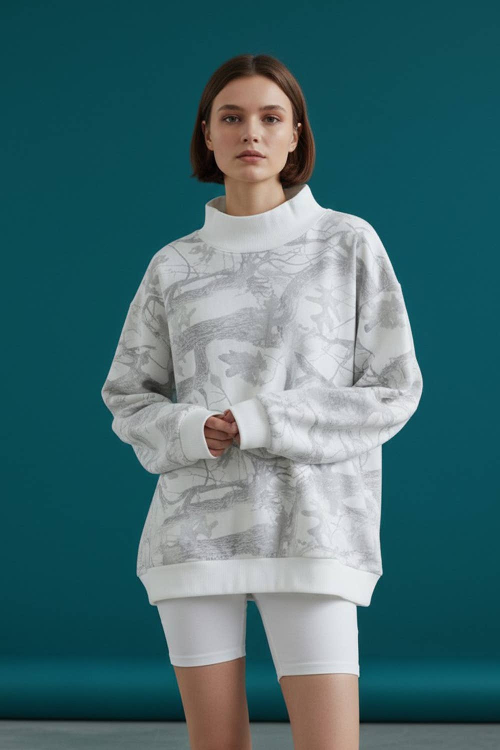 BUCKETLIST- Camouflage Oversized Mock Neck Sweatshirt