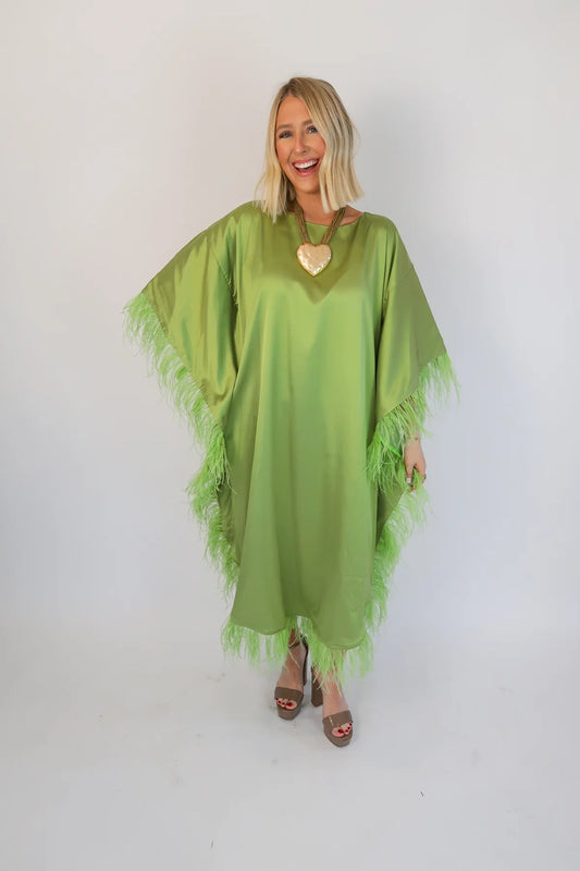 Cosmo Maxi Feather Dress- Olive