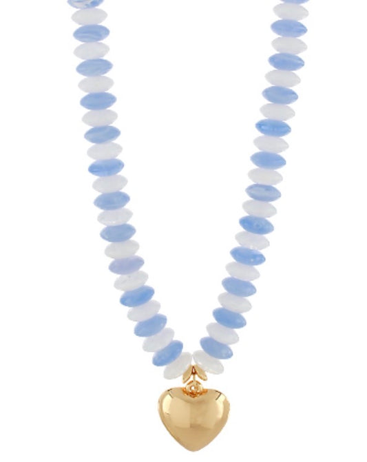 Chunky Beaded Puffy Heart Necklace