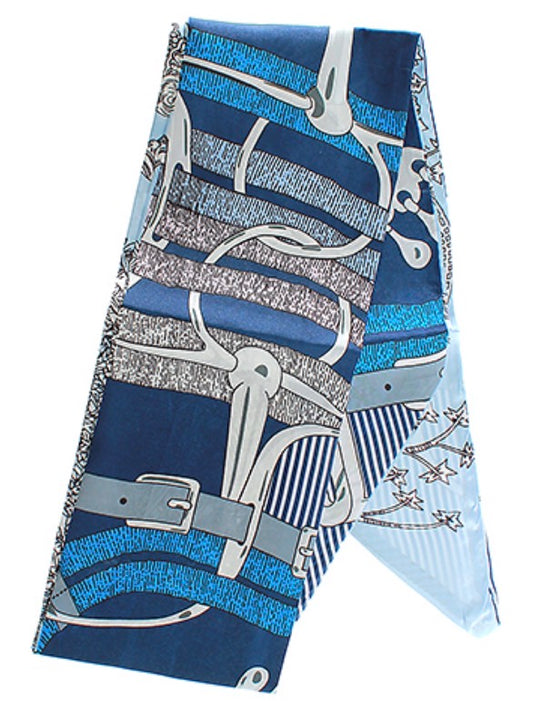 Buckle & Flower Print Skinny Scarf