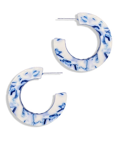 Blue and White Hoop Earrings