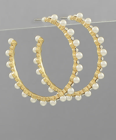 Studded Pearl & Crystal Hoops