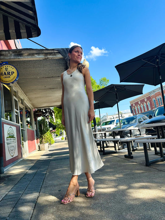 Satin V-Neck Sleeveless Maxi Dress