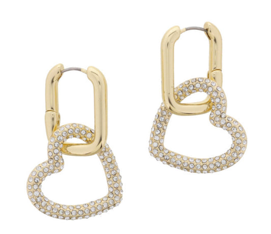 18K Gold Plated Rectangle Heart Link Earrings