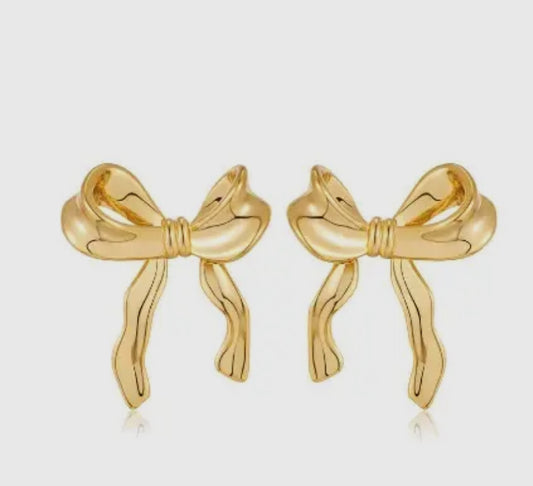 Gold Wavy Bow Earrings