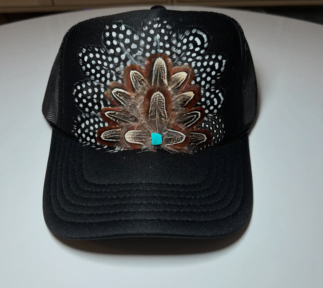 Feather Embellished Trucker Hat