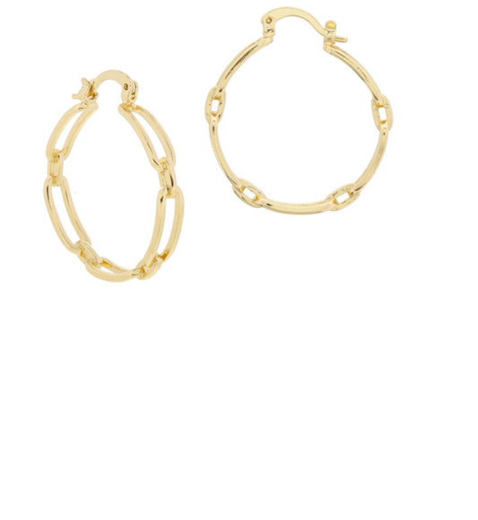 18K Gold Plated Paperclip Chain Link Hoops