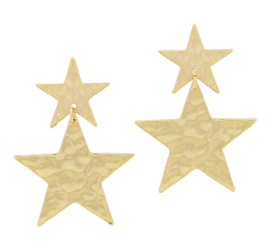 18K Gold Plated Hammered Star Dangle Earrings