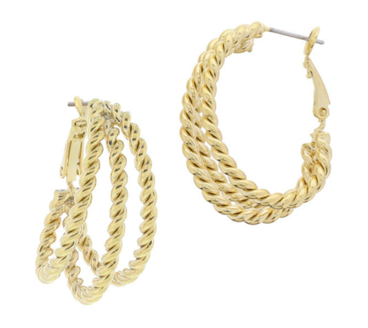 18K Gold Plated Twist Oval Hoops