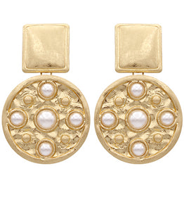 Square & Textured Round Link Earrings