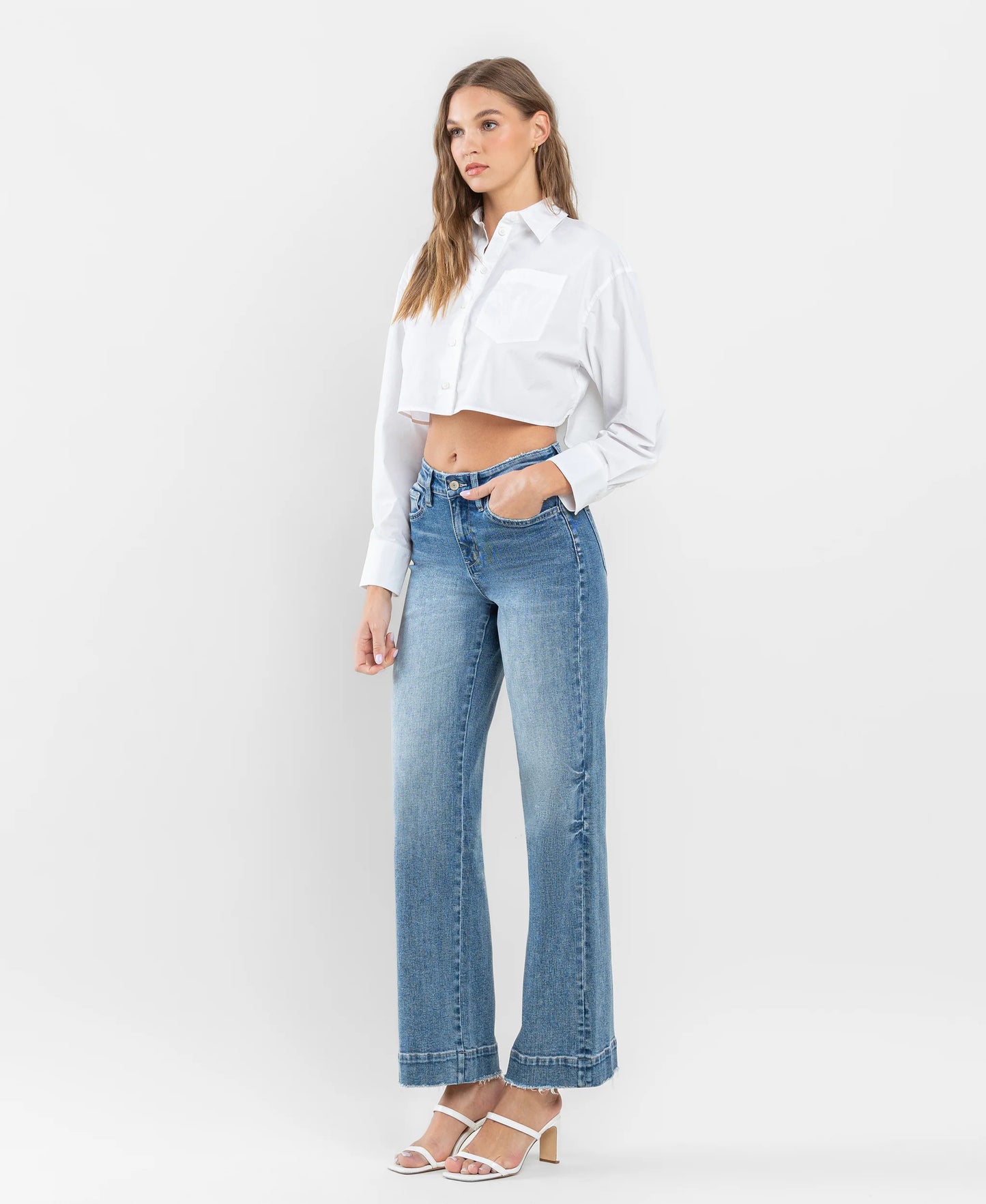 FLYING MONKEY- High Rise Wide Leg with Trouser hem