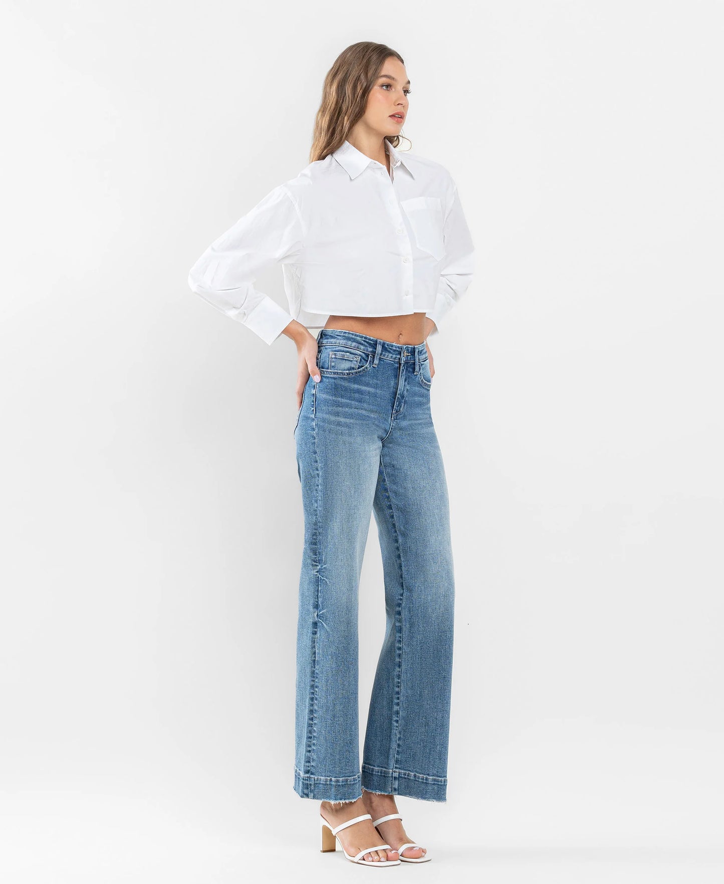 FLYING MONKEY- High Rise Wide Leg with Trouser hem