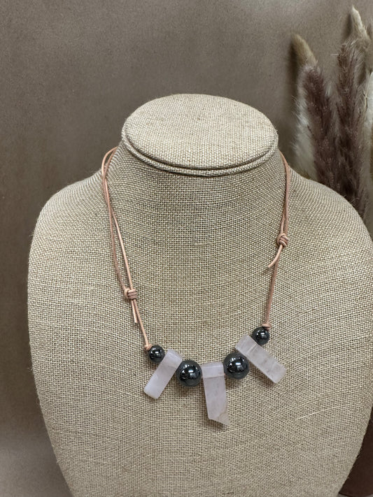 SINCERELY SAILOR-Pink Quartz with Gunmetal Beads