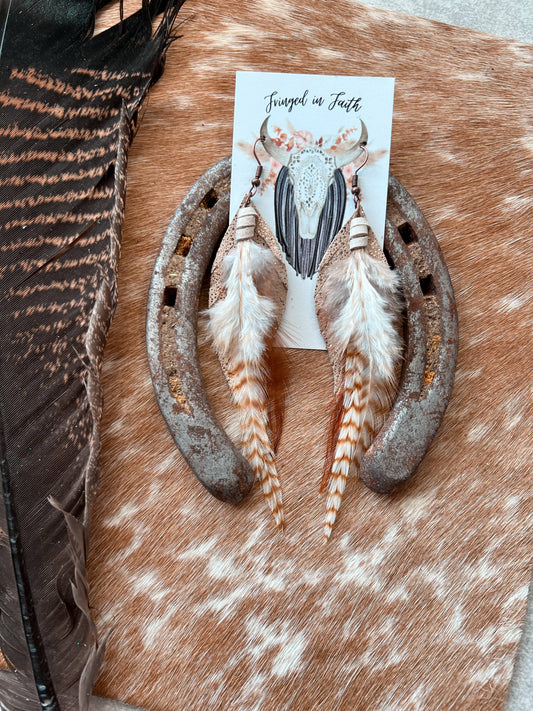 Round Up Feather Earrings | Rose Gold w/ Brown Feathers