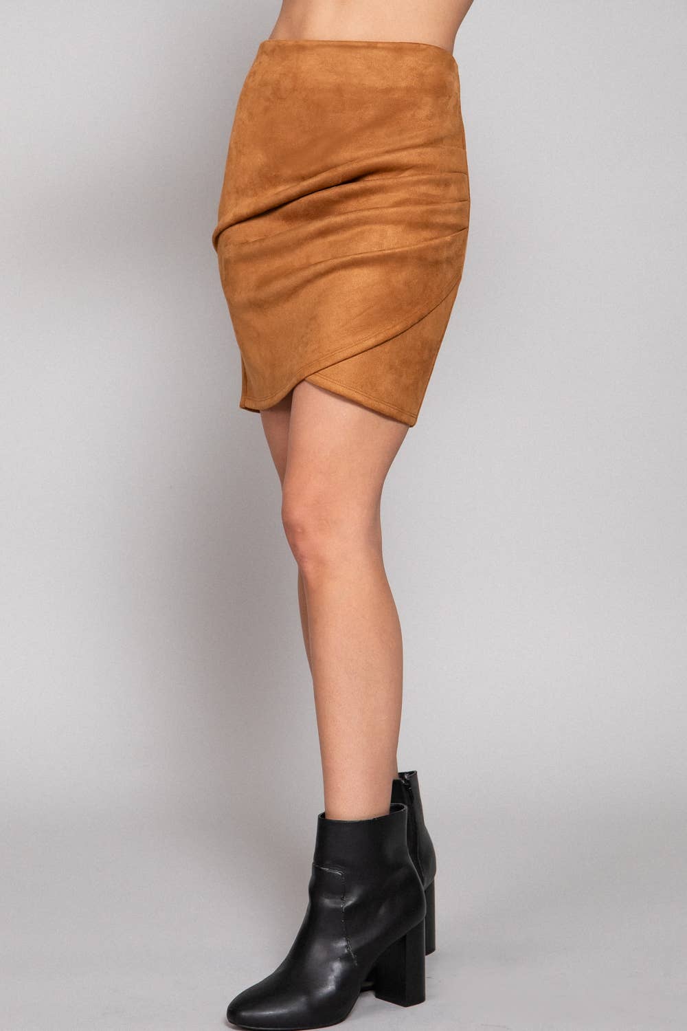 Ruched Suede Mini Skirt