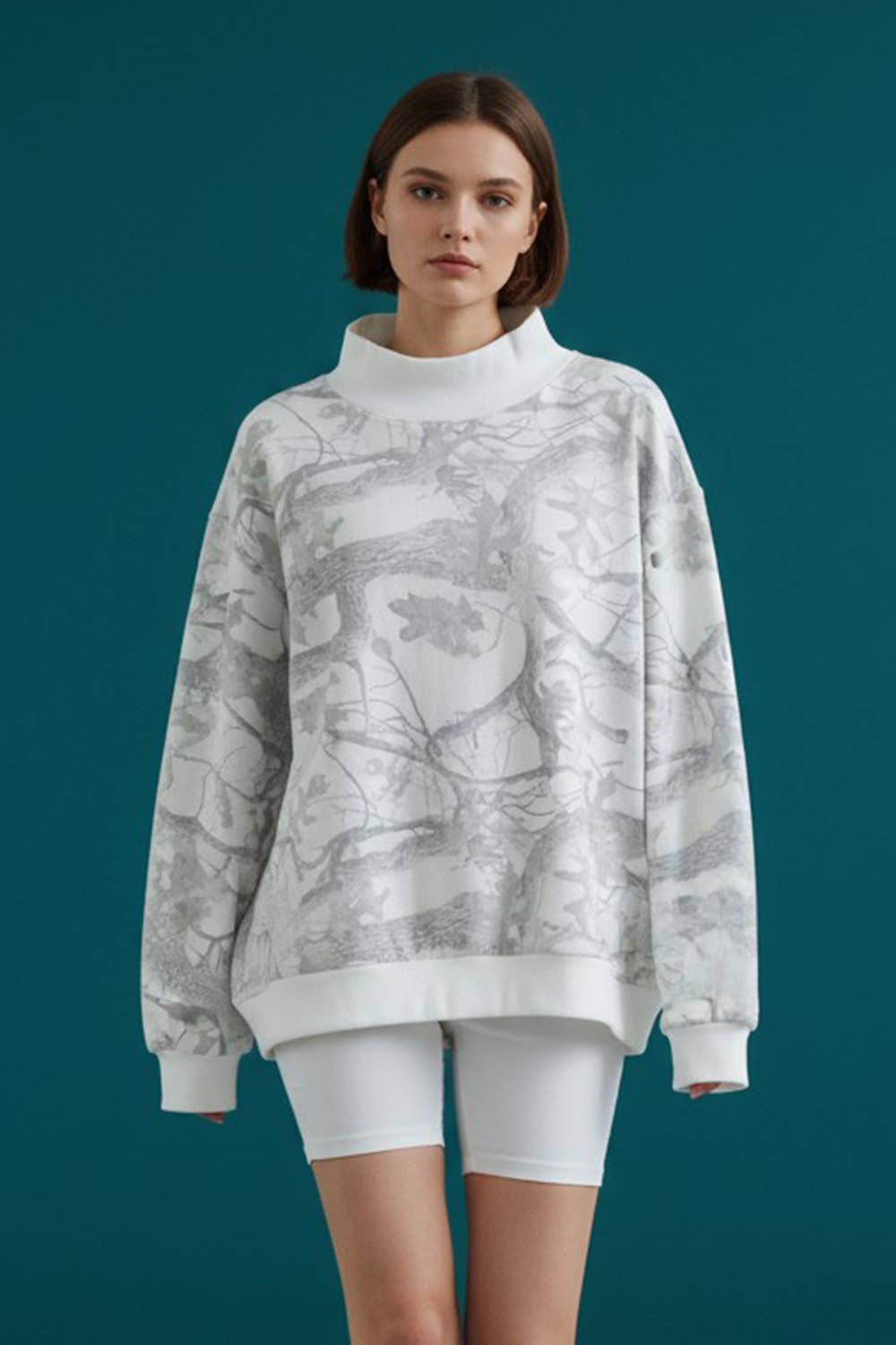 BUCKETLIST- Camouflage Oversized Mock Neck Sweatshirt