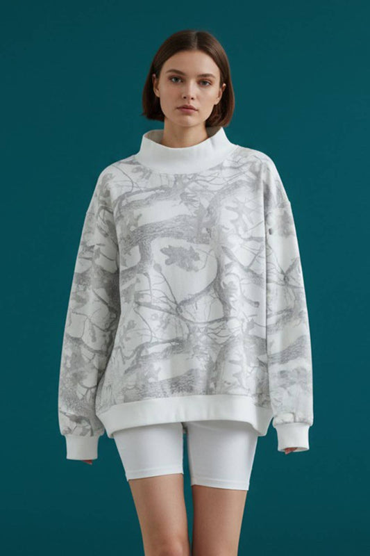 BUCKETLIST- Camouflage Oversized Mock Neck Sweatshirt
