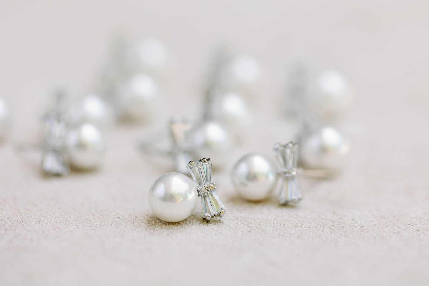 Diamond Bow Mini Pearl Studs