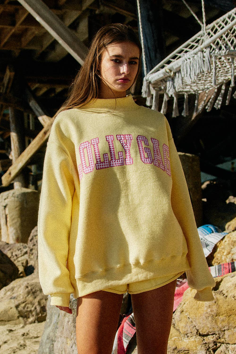 ‘DILLYDALLY/LOLLY GAG’ Reversible Mockneck Sweatshirt