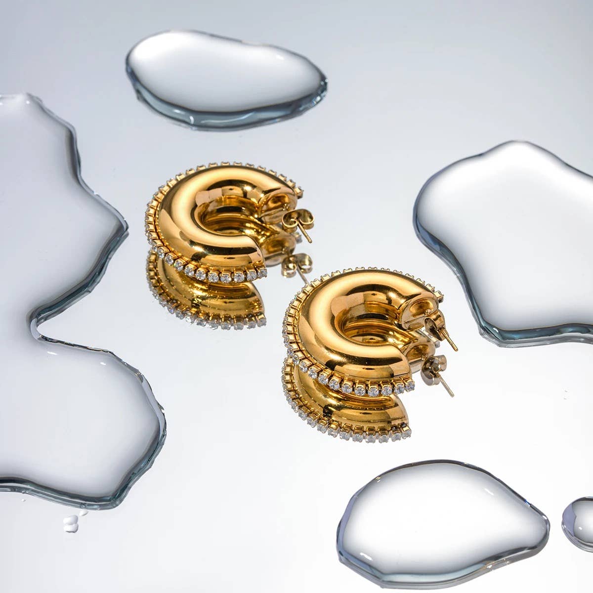 Gold Cz Rhinestone Hoop Earrings