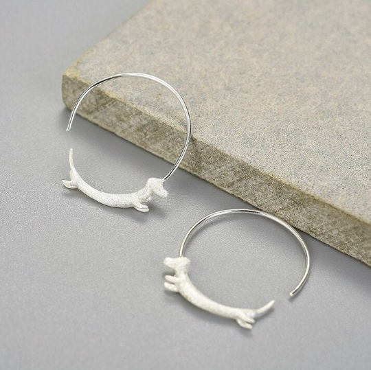 Gold Dachshund Dog Hoop Earrings