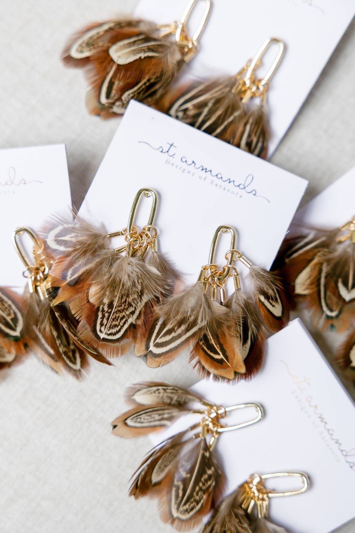 Chestnut Pheasant Fall Feather Tassel Statement Earrings