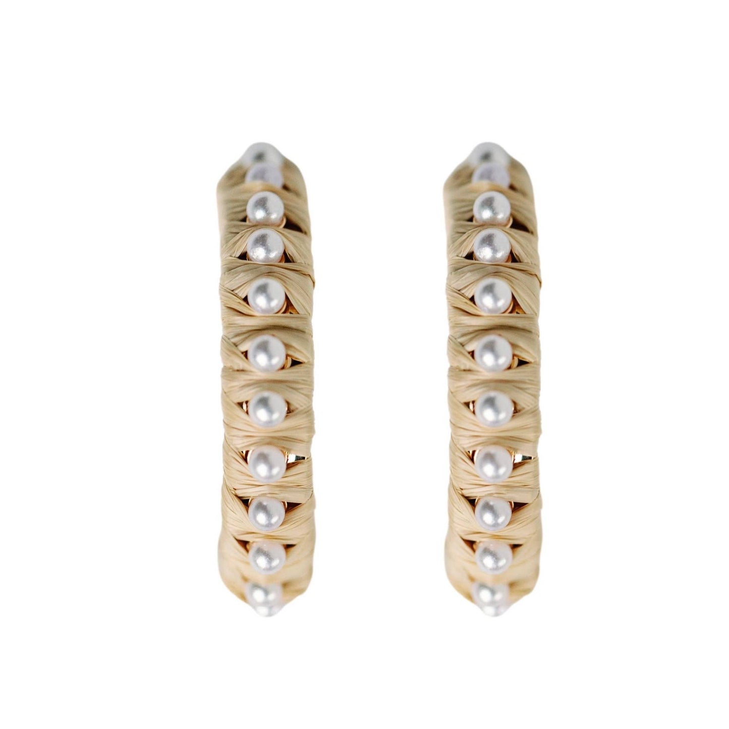 Natural Studded Pearl Raffia Statement Hoop Earrings