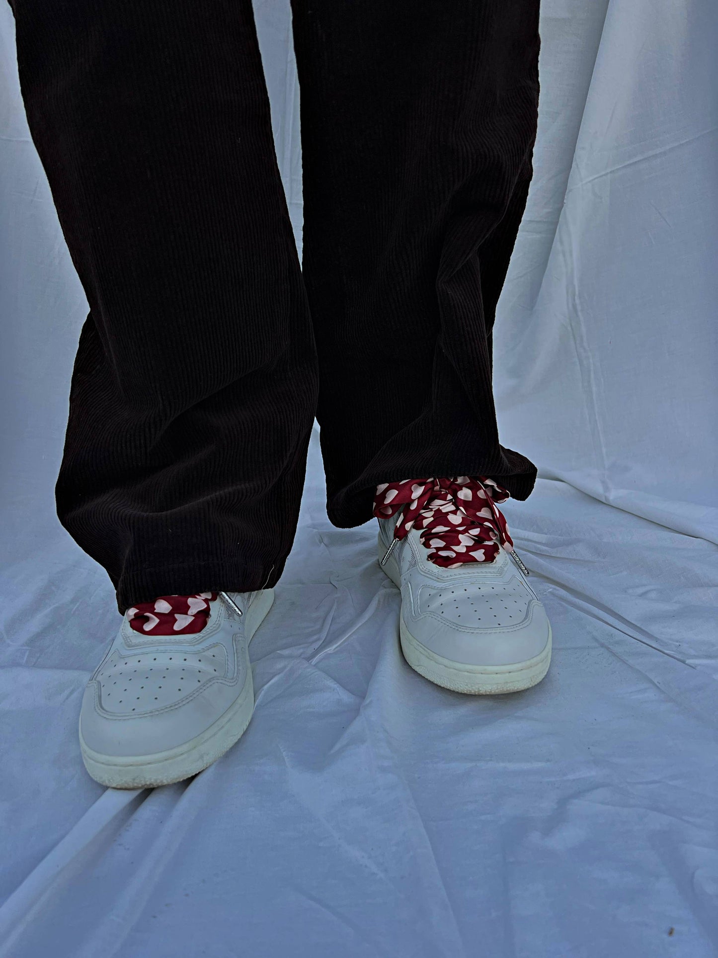 Burgundy Heart Scarf – Wide Satin Shoelaces with Hearts