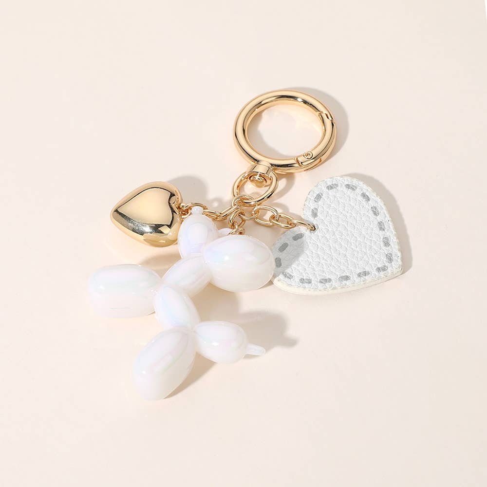 Metal Heart Balloon Dog Bag Charm