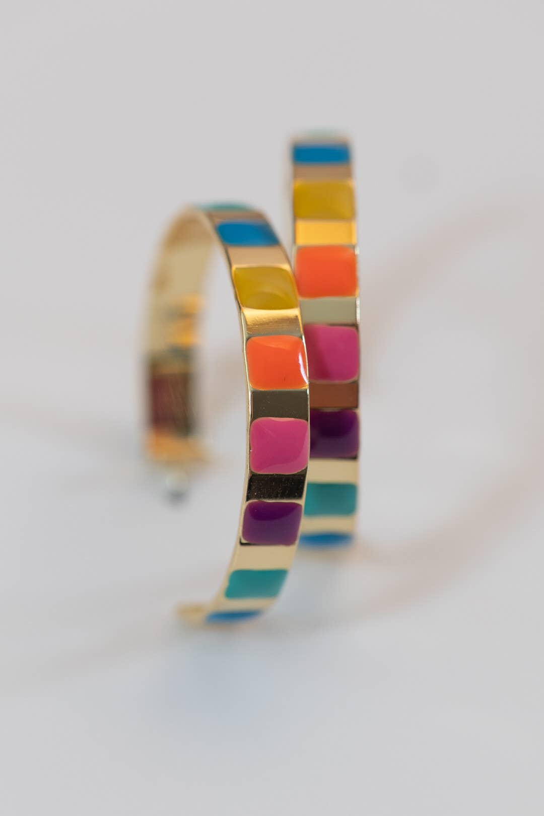 Gold and Rainbow Enamel Striped Hoop Statement Earrings
