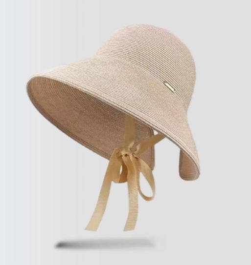 Nautical Striped Sun Hat Roll Up Wide Brim Straw Hat