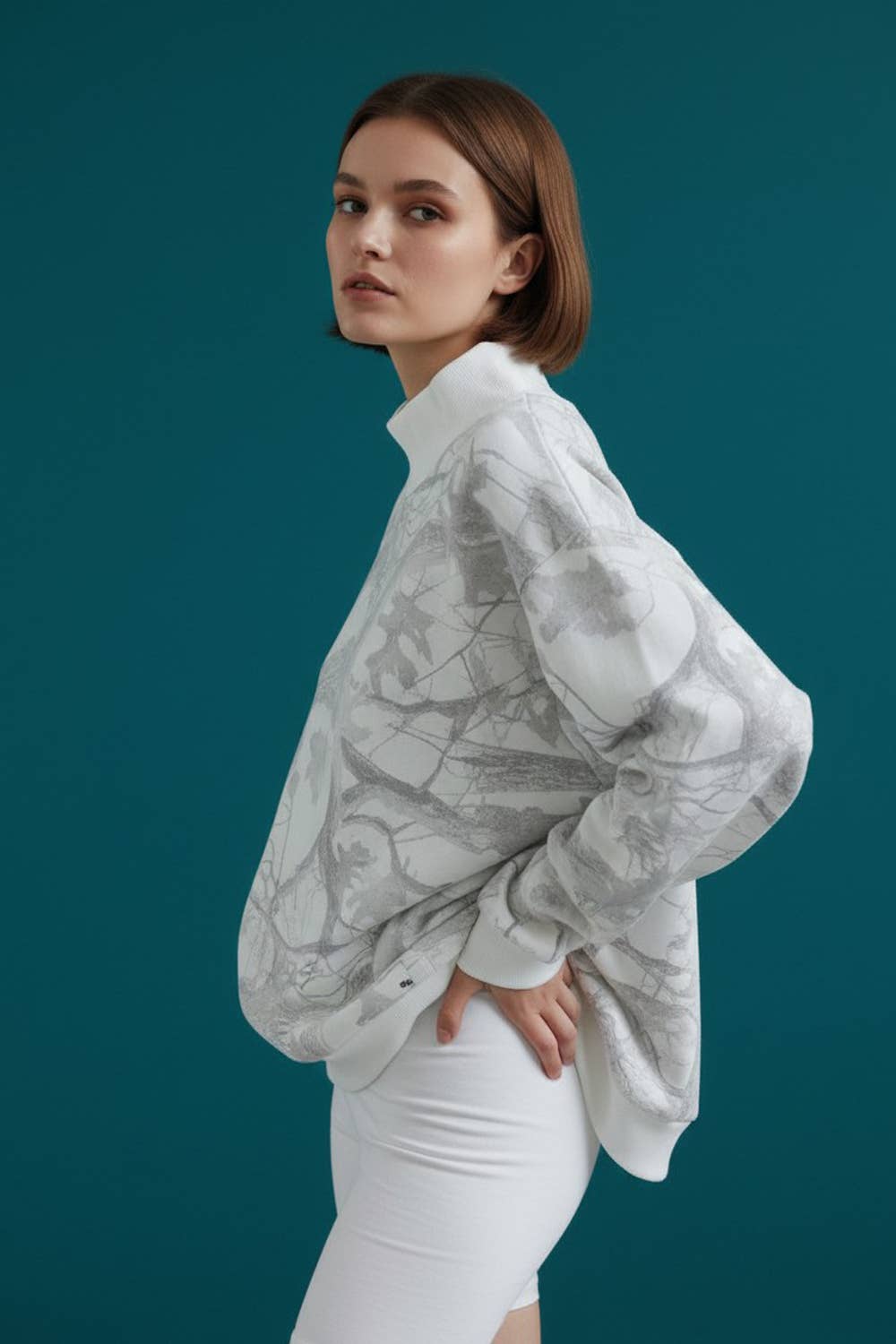 BUCKETLIST- Camouflage Oversized Mock Neck Sweatshirt