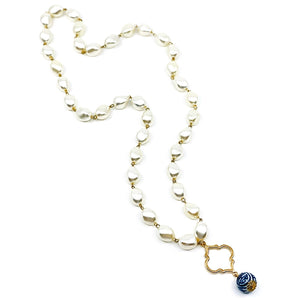 Long China Blue Cutout Spade Necklace