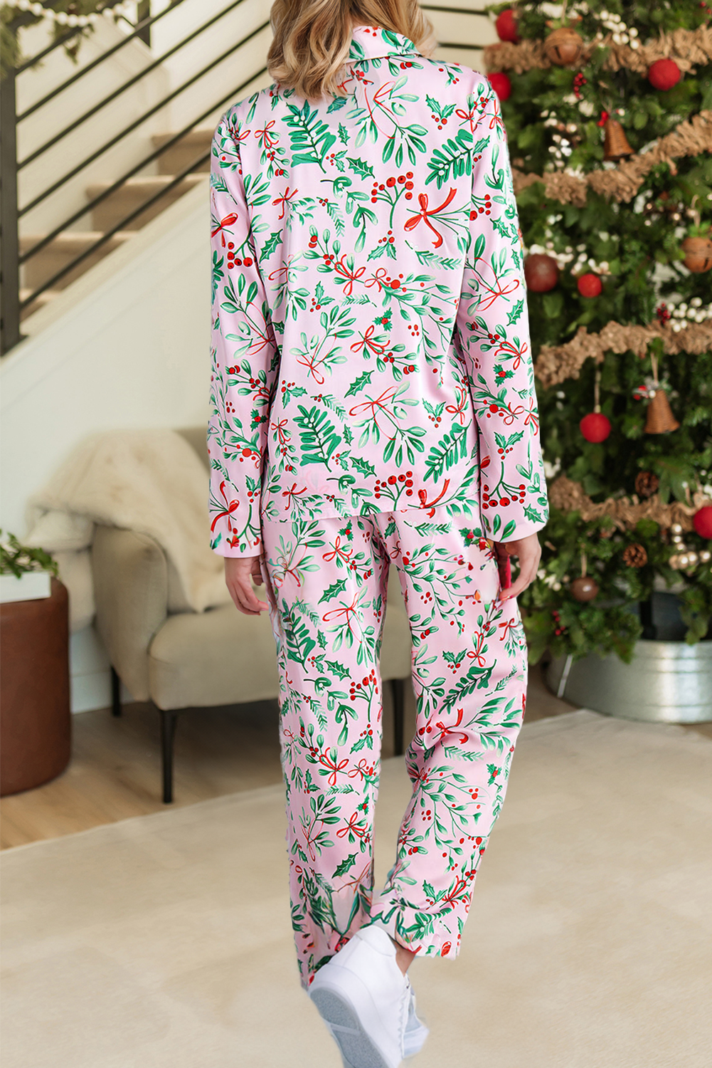 Christmas Holly Satin Pajama Set