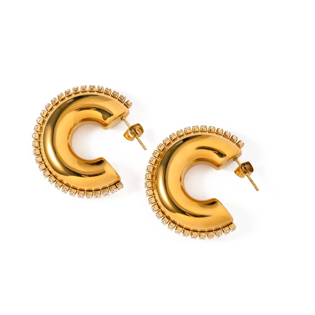 Gold Cz Rhinestone Hoop Earrings