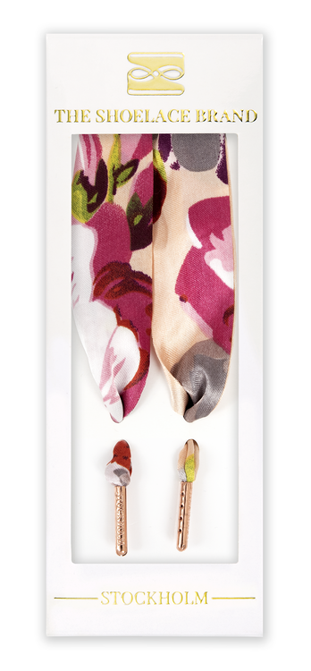 Flower Rose Scarf – Wide Satin Shoelaces in Soft Rose Floral