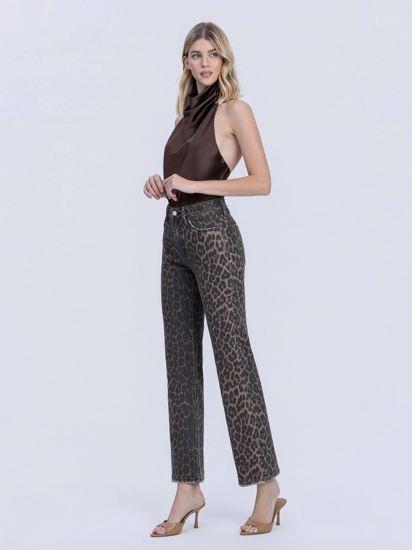 FLYING MONKEY- High Rise Leopard Wide Jean