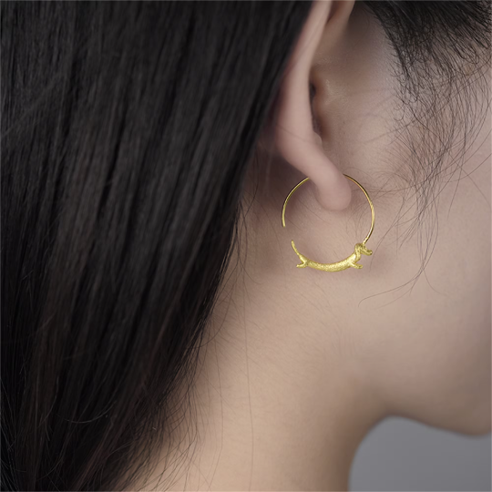 Gold Dachshund Dog Hoop Earrings
