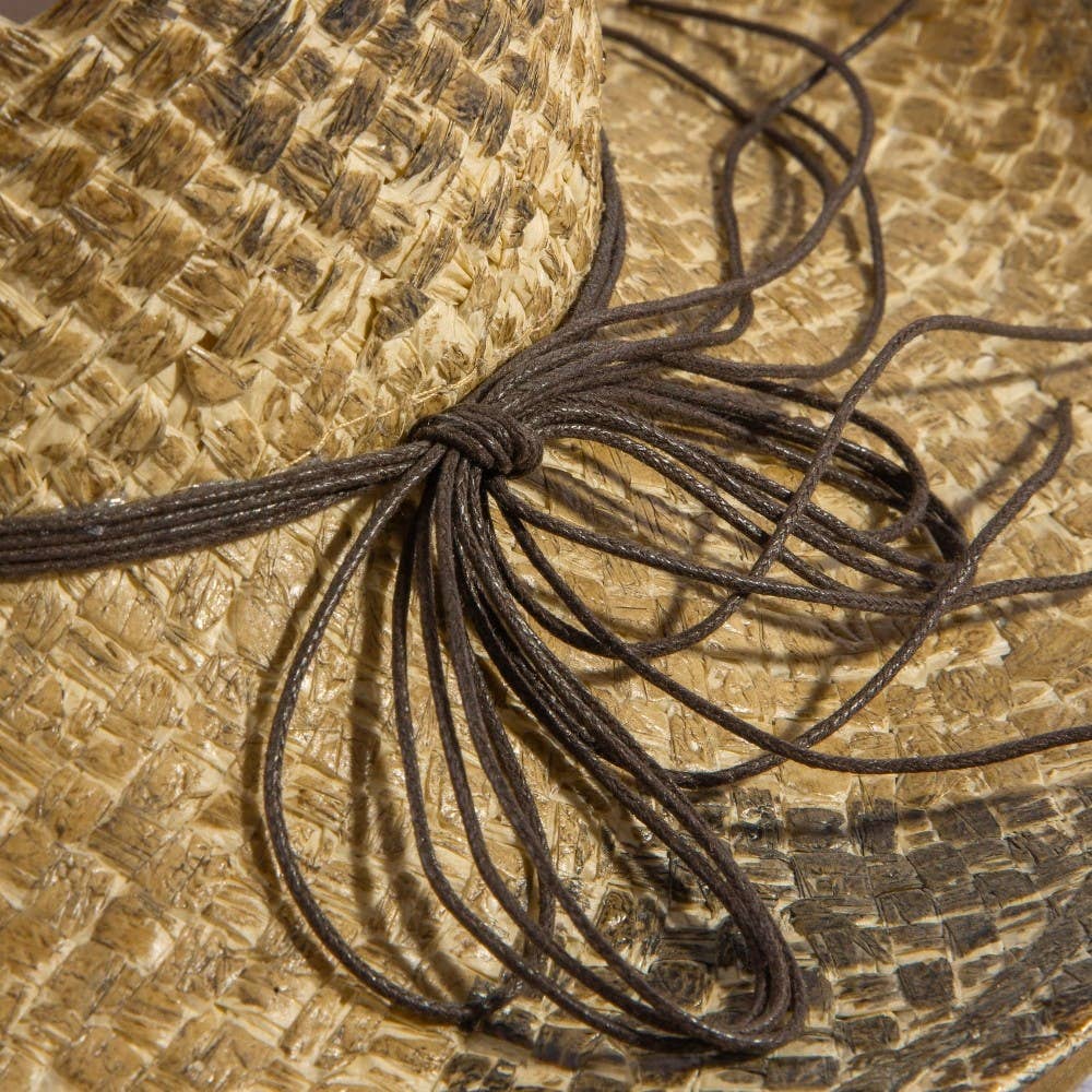 Western Straw Braided Beaded Strap Cowboy Hat