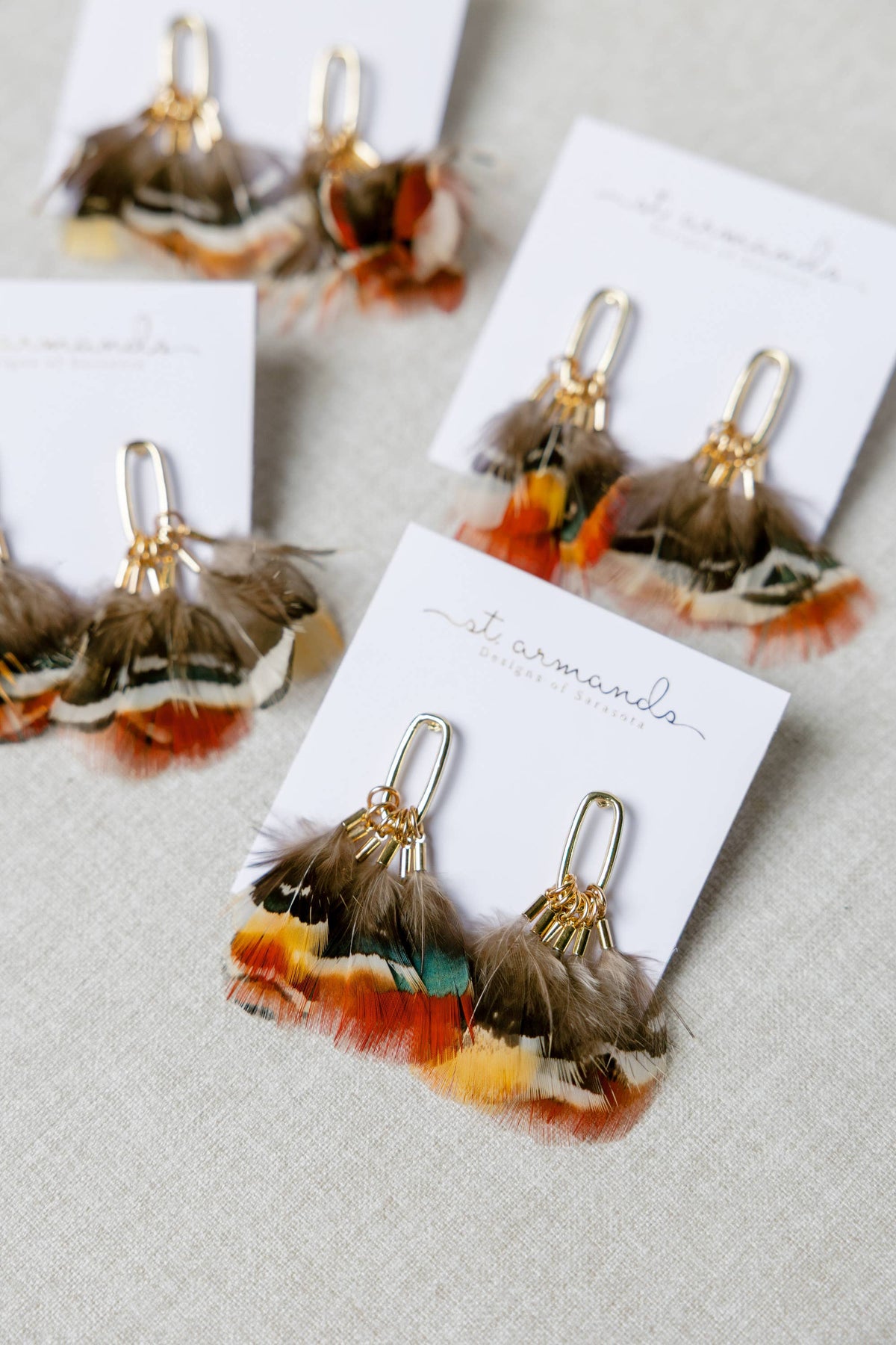Foxfire Fall Feather Tassel Statement Earrings