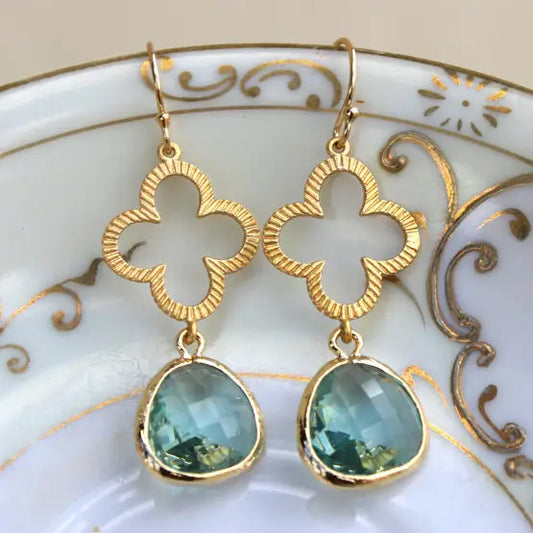 Prasiolite Green Gold Clover Earrings