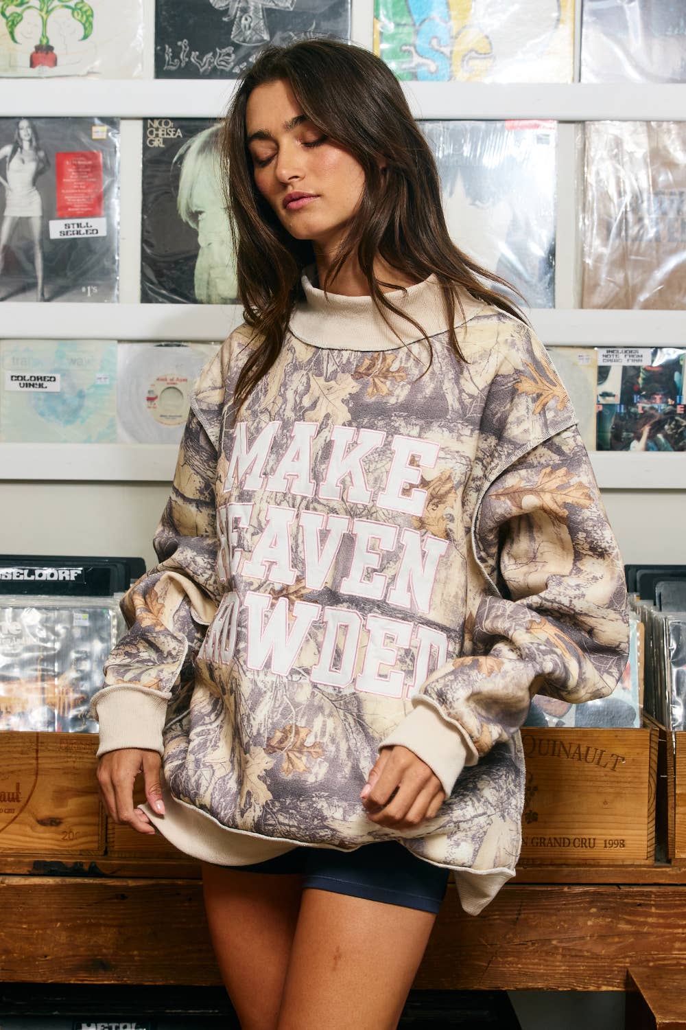 ‘MAKE HEAVEN CROWDED’ Embroidered Mockneck Sweatshirt
